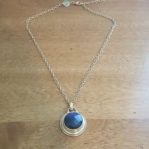 Beautiful Gold Tone Necklace with Deep Blue Stone